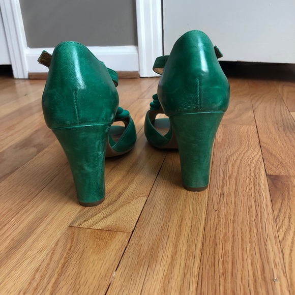 Miz Mooz Green Leather Peep Toe Mary Jane sz 7.5 - Picture 3 of 7